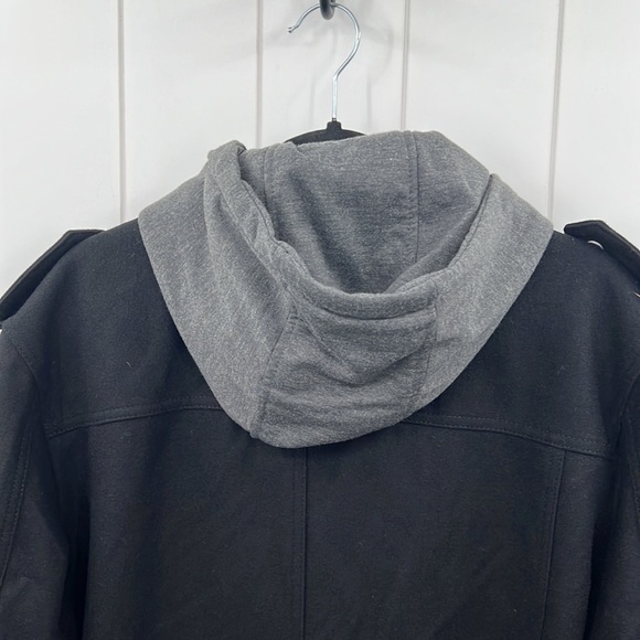 Levi’s Wool Double Zip Hooded Coat Black Gray Quilted W/Pockets Cinch Hood Large - Picture 5 of 14